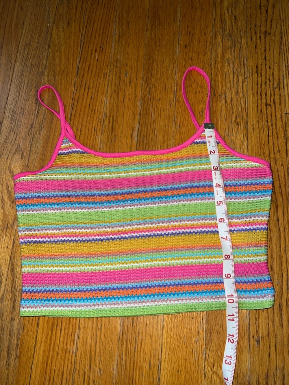 Striped Rainbow Knit Crop Top - Pink Trim